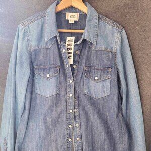 BDG XL Western Rodeo Chambray Denim Long Sleeve Pointed Yoke Button Down Shirt